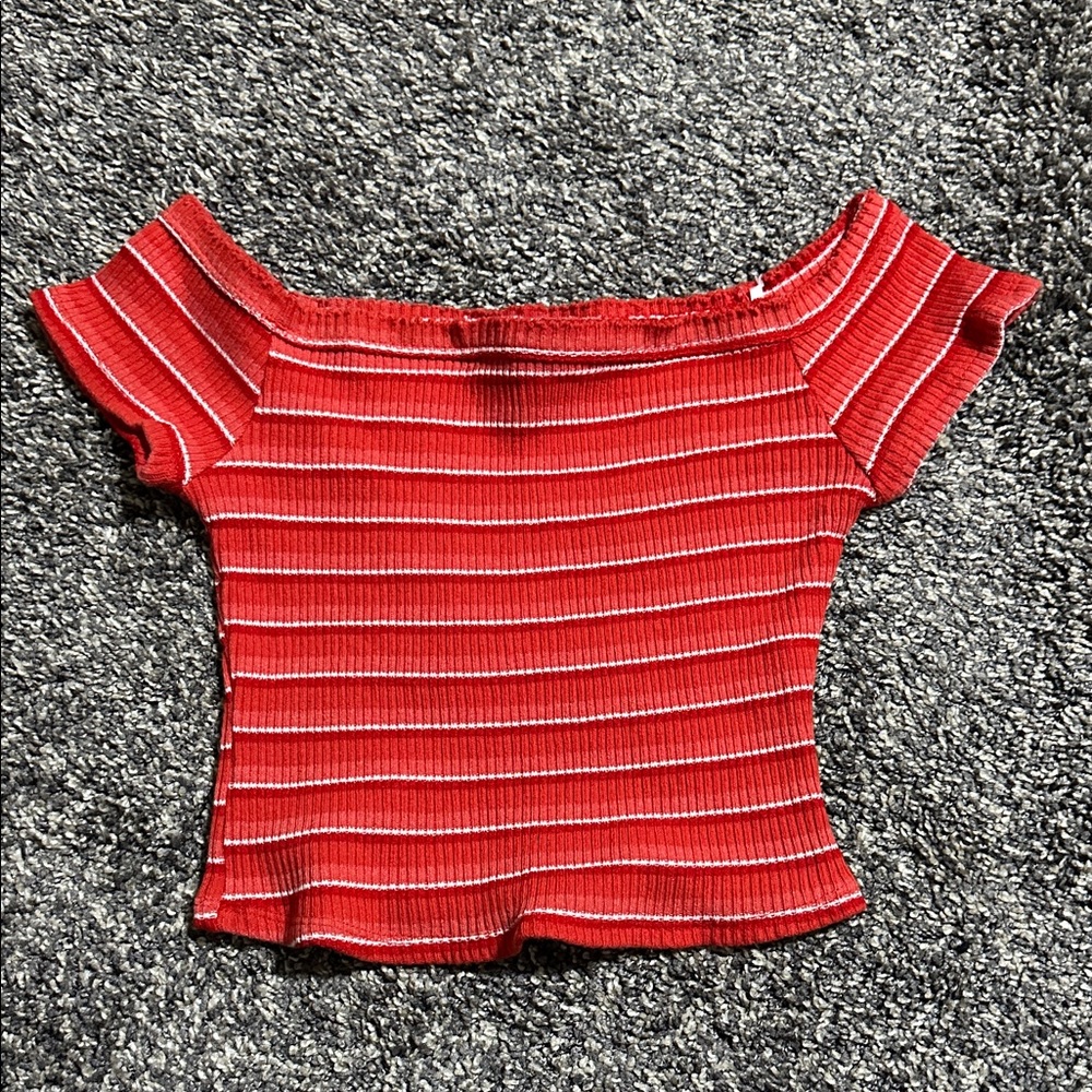 Red Orange Striped Off-Shoulder Top